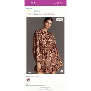 Farm Rio x Anthropologie Womens Long Sleeve Mini Swing Dress Size M Scarf NWT